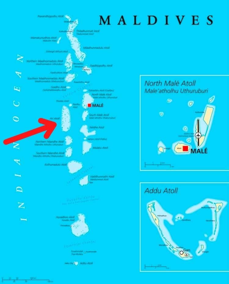 Mappa atollo di Ari, Maldive